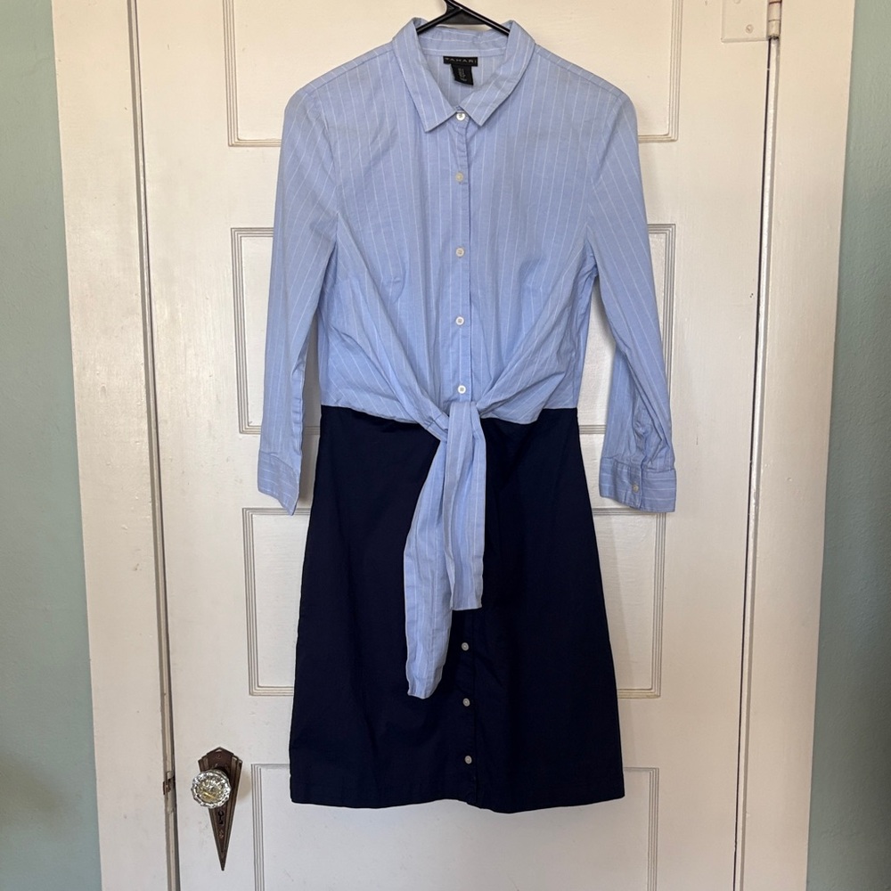 Tahari Light Blue Striped Shirtwaist Dress Size 4